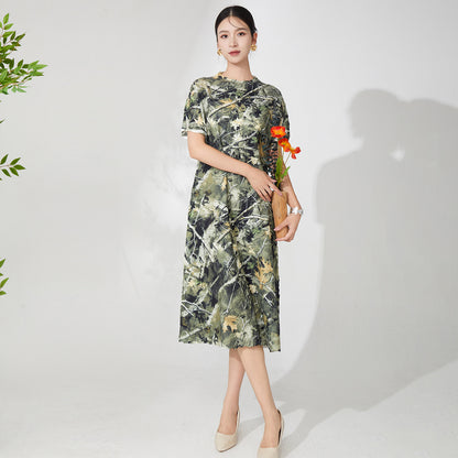 Women's summer high-end dress travel vacation large size meat cover thin fashion temperament elegant medium dress