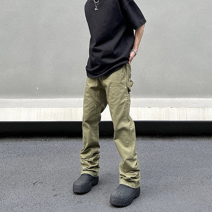 sanyamk 90s fashion men American Vibe Style Army Green Logging Overalls Ins Straight Micro Flared Trousers Cleanfit Pants