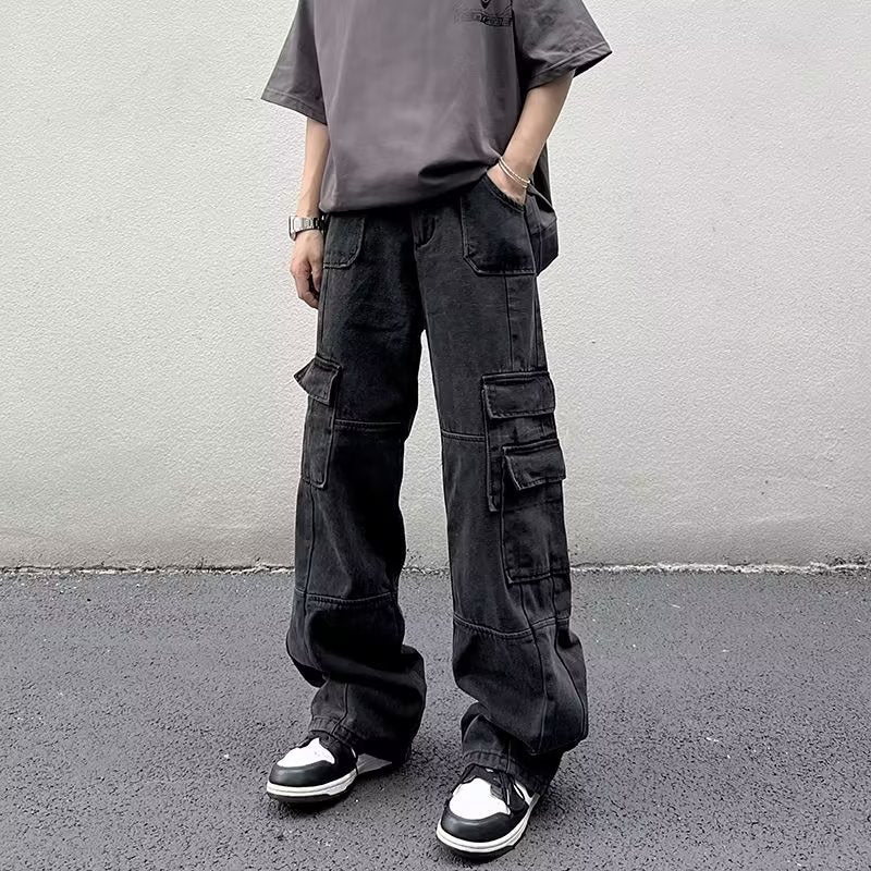 sanyamk 90s fashion men Overalls Men's Loose Ins Fashion Solid Color Casual Pants Trendy Trousers New Trendy Youth Popular