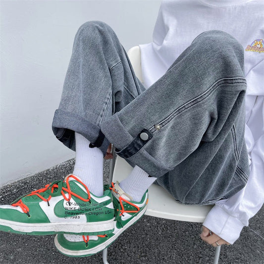 sanyamk fall outfits men Spring and Summer Trendy Men's Jeans Loose Straight Casual Draping Wide-Leg Hong Kong Style Cropped Sports Long Pants