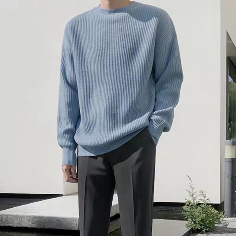 Bonsir fall mens outfits round Neck Sweater for Male Students Hong Kong Style Mori Korean Style Loose Trendy Thickened Autumn and Winter New Bottoming Knitted Fashion