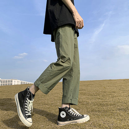 sanyamk boy outfits Cropped Pants Men's Summer Thin Quick-Drying Japanese Retro Trendy Youth Loose Straight Casual Trousers