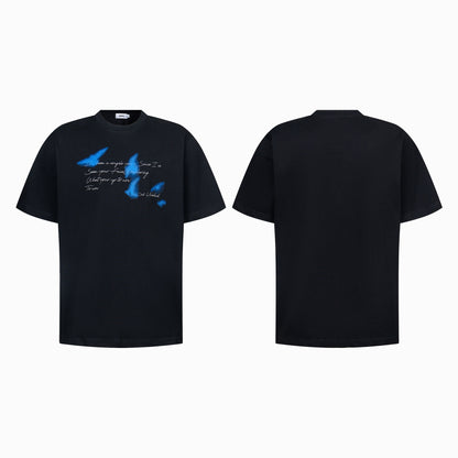 2025 ST505 2025n Street 2025 Summer Butterfly Pattern Design Sense Men's Loose Premium Neutral Short Sleeve T-Shirt
