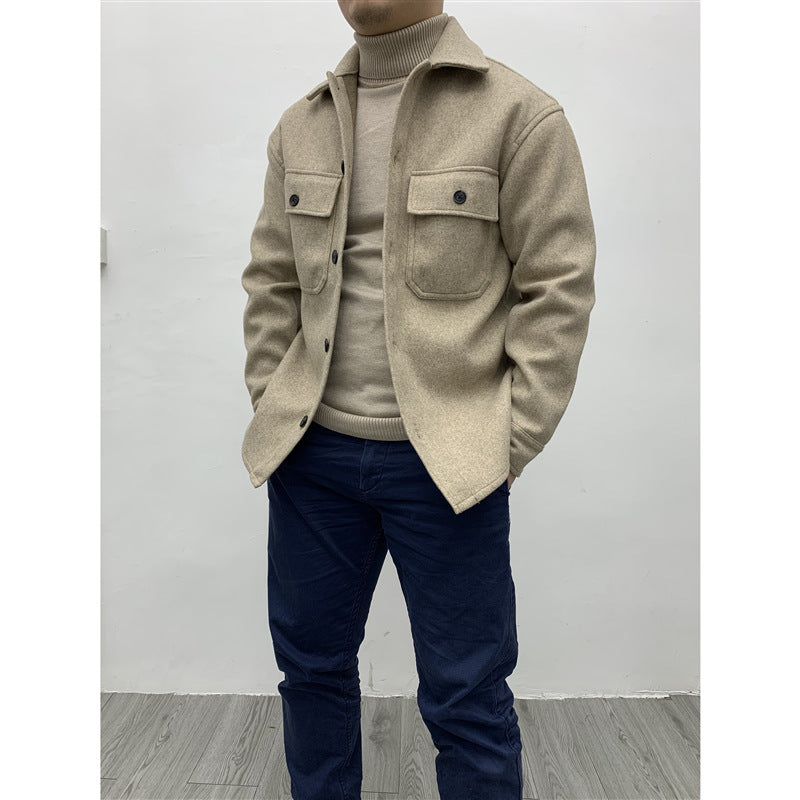 sanyamk men fall outfits casual Wool Thick Woolen Shirt Men's Autumn and Winter Warm Shirt Workwear Loose Retro plus Size Coat