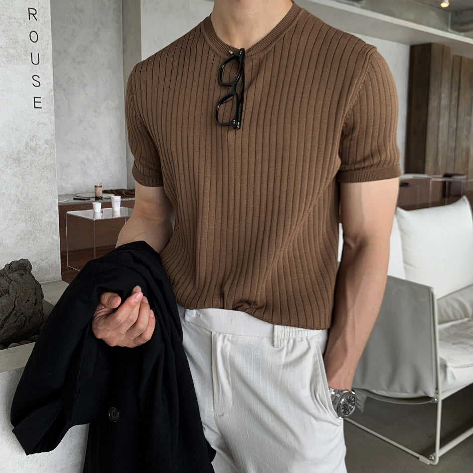 sanyamk men fall outfits Summer Men's T-shirt Short-Sleeved Sweater Stretch Korean Loose American Men's Men's Shirt