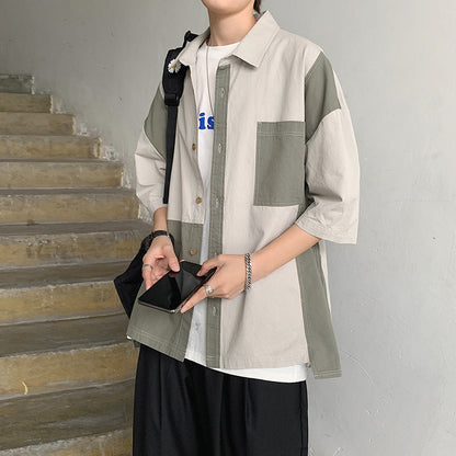 sanyamk 90s Fashion Men Summer Short-Sleeved Shirt Men's Korean-Style Casual Trendy Trendy Handsome Loose Hong Kong Style Japanese Style Workwear Shirt Half-Sleeve Coat