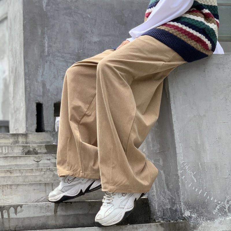 Bonsir men fall outfits casual Draping Corduroy Casual Pants for Women Spring and Summer New Japanese High Waist Straight Trousers Loose Slimming Wide Leg Pants Fashion