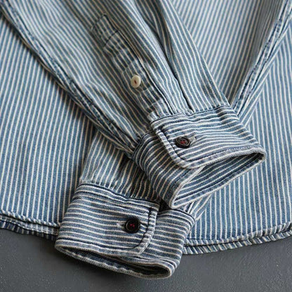 sanyamk classy outfits men Ameikaji Retro Classic Re-Washed Denim Striped Shirt Men's Spring and Autumn Long Sleeve Cotton Loose Shirt