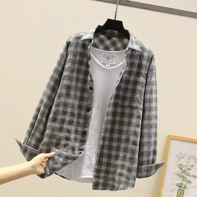 sanyamk mens clothing styles Autumn Hong Kong Style Ins Plaid Shirt Men's Long Sleeve Korean Style Trendy Handsome Jacket Casual Couple Shirt Slim Fit