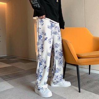 sanyamk starboy outfit Rendering White Casual Pants Men's Autumn Thin Floral Hip Hop Trousers Hip Hop Couple Loose Straight Wide Leg Pants