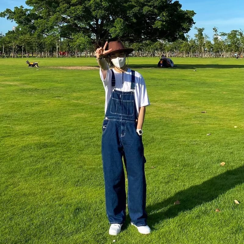 sanyamk frat outfits Cool Salt Style American Retro Design Sense Denim Suspender Pants Men's and Women's Ameikaji Straight Loose Overalls Jumpsuit
