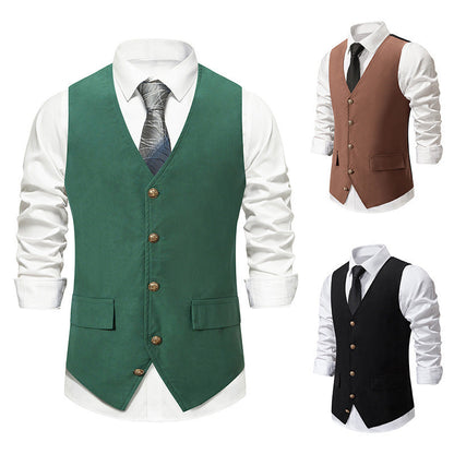 Bonsir fall outfits men Autumn and Winter New Suit Vest Men's Medieval Retro Vest European Size V-neck Single-Breasted Casual Vest