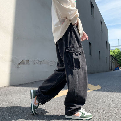 sanyamk drip outfit men Cityboy American Wide Leg Workwear Jeans Men's Ins Straight Loose Vintage Washed Workwear Trousers