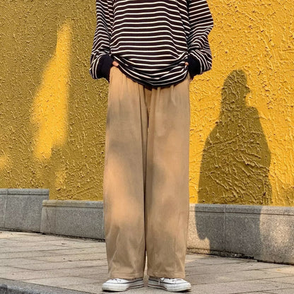 sanyamk men fall outfits casual Japanese Retro Ins Corduroy Loose Wide-Leg Pants Men's High Street Hong Kong Style Tooling Straight Casual Trousers