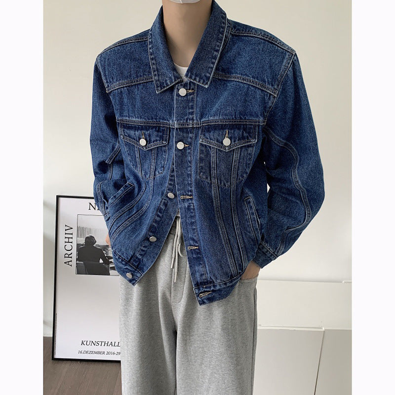 sanyamk outfit ideas Fit Light Blue Workwear American Shoulder Pad Ean Denim Coat Men's Jacket High Street CL Spring and Autumn Shoulder Short