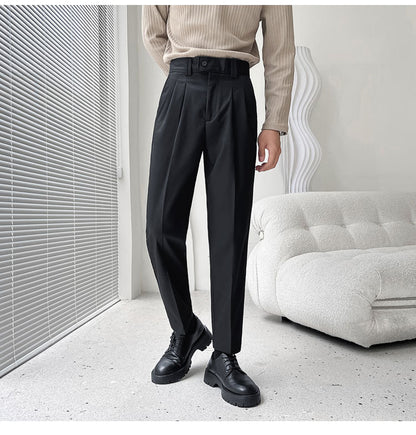 sanyamk Men's Fashion Trend Casual Pants Men Slim Fit Social Business Suit Pants Loose Formal Beige/black Color Trousers S-XL