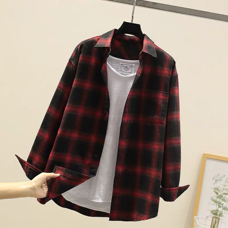 sanyamk mens clothing styles Autumn Hong Kong Style Ins Plaid Shirt Men's Long Sleeve Korean Style Trendy Handsome Jacket Casual Couple Shirt Slim Fit