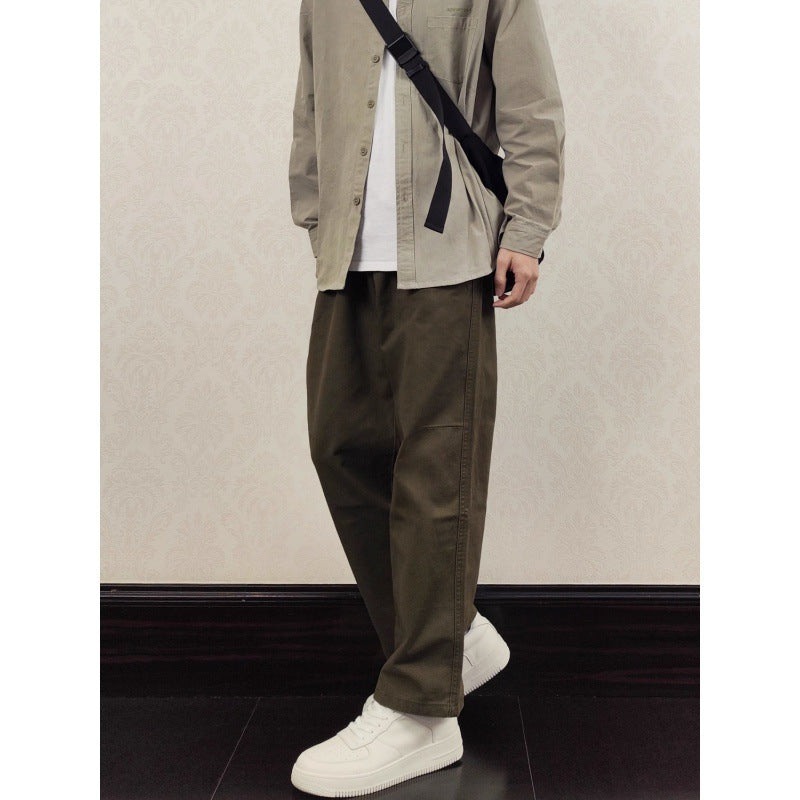 sanyamk 90s fashion men 2024 Spring and Summer New Drawstring Elastic Waist Loose Army Green Casual Straight Trousers Overalls Men