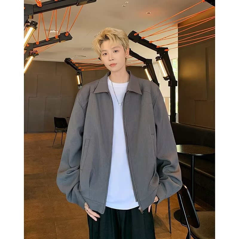 sanyamk fall outfits men American Retro Cleanfit Ruoshuai Loose Men's Spring and Autumn Korean Style Versatile Lapel Shoulder Pad Solid Color Coat