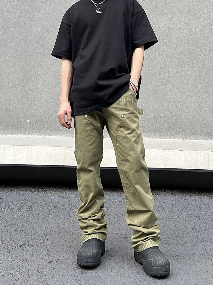 sanyamk 90s fashion men American Vibe Style Army Green Logging Overalls Ins Straight Micro Flared Trousers Cleanfit Pants