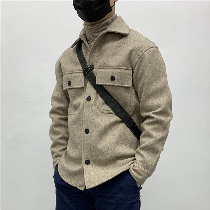 sanyamk men fall outfits casual Wool Thick Woolen Shirt Men's Autumn and Winter Warm Shirt Workwear Loose Retro plus Size Coat