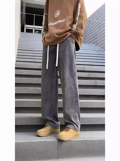 sanyamk 90s streetwear Jeans Men's Spring and Autumn New Loose All-Match Straight Pants High Street Vibe Retro Casual Trousers