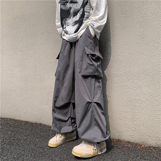 Bonsir boy outfits Multi-Pocket Workwear Casual Wide-Leg Pants Men's Spring and Autumn Hip Hop Ins Loose Straight Ankle-Length Pants