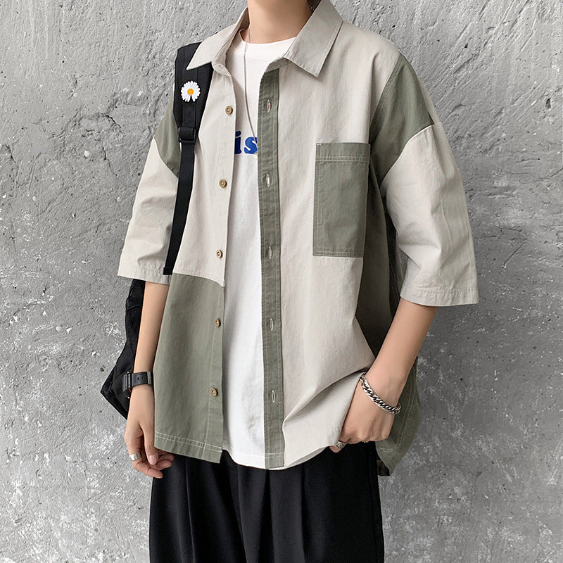 sanyamk 90s Fashion Men Summer Short-Sleeved Shirt Men's Korean-Style Casual Trendy Trendy Handsome Loose Hong Kong Style Japanese Style Workwear Shirt Half-Sleeve Coat