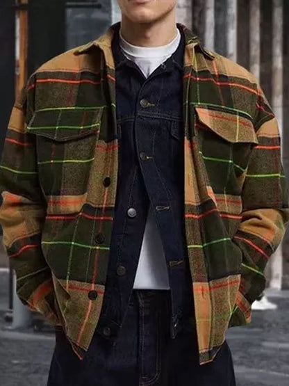 sanyamk winter outfits men New Men's Shirt Printed Plaid Shirt Men's