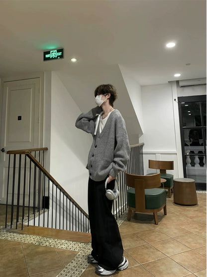 sanyamk Knitted Cardigan Coat Men's Autumn and Winter Lazy V-neck Sweater Oversize Korean Style Loose Top