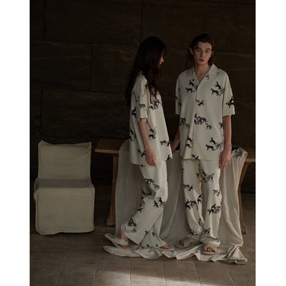 summer couple pajamas modal cotton loungewear men's and women's spring and summer short-sleeved trousers set