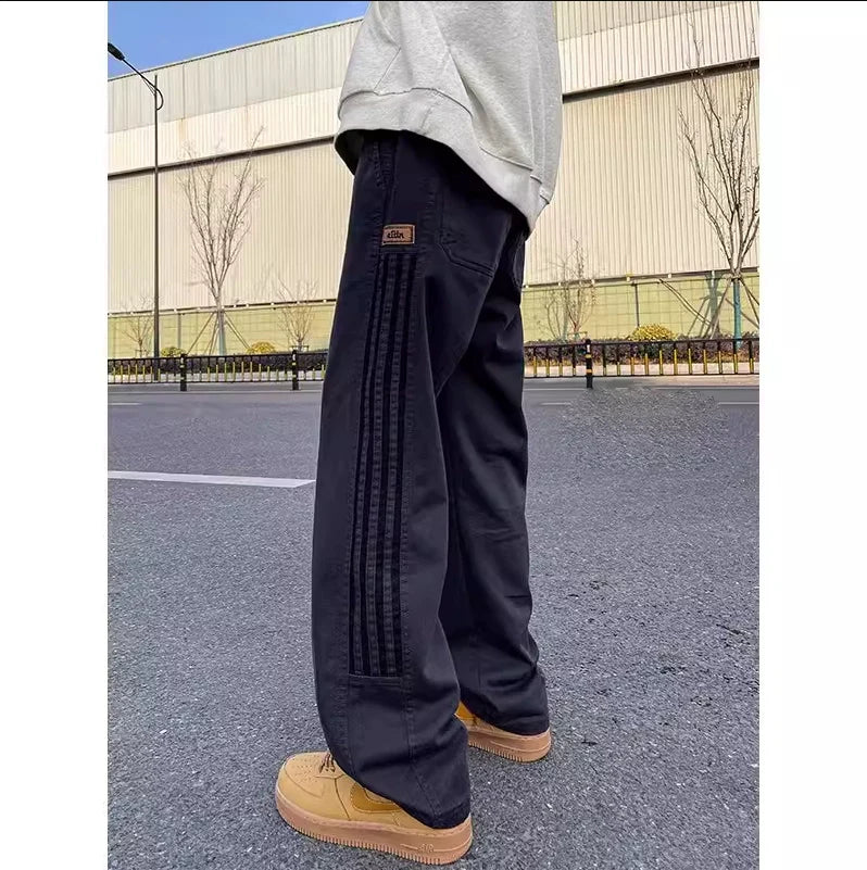 sanyamk Heavy Weight American Vibe Ice Silk Stripes Retro Sweatpants