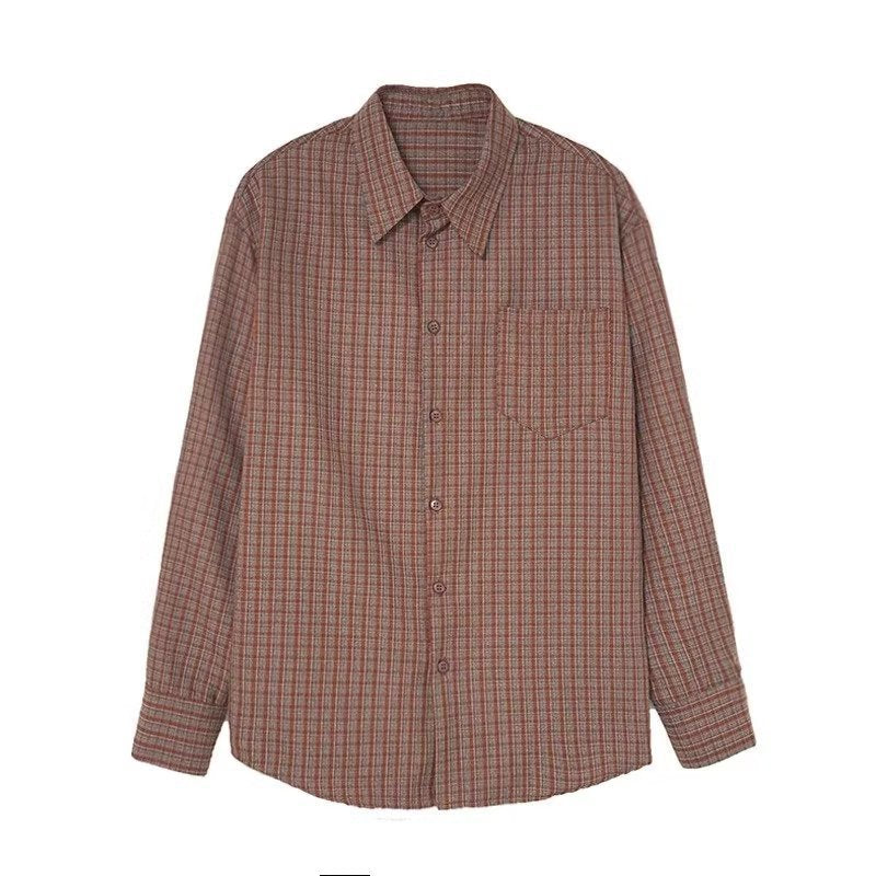 sanyamk fall fits men Korean Style Spring and Autumn Simple Fashion All-Match Casual Brushed Retro Plaid Shirt Shirt Coat Trendy