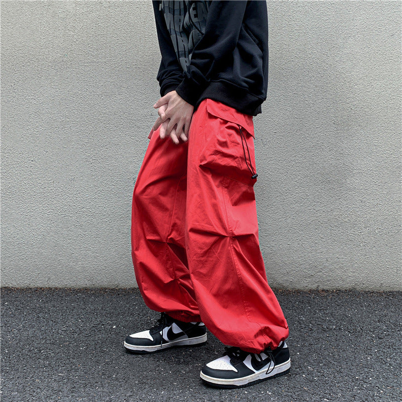 Bonsir boy outfits Multi-Pocket Workwear Casual Wide-Leg Pants Men's Spring and Autumn Hip Hop Ins Loose Straight Ankle-Length Pants