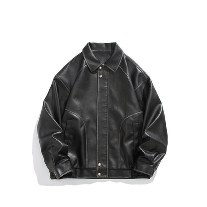sanyamk Autumn New American Retro Fashion PU Leather Coat for Boys Washed Old Motorcycle Leather Jacket