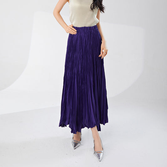 skirt a word female drape spring and summer new elastic waist loose meat cover thin fashion versatile pleated skirt