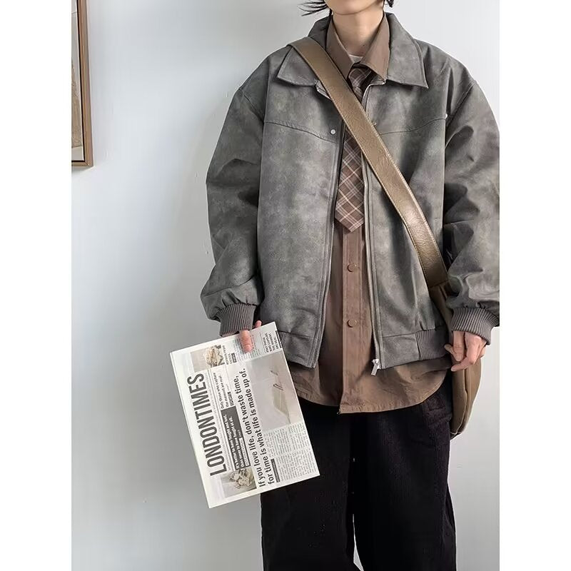 sanyamk outfit inspo 2024 American High Street Niche Lapel Jacket Men's and Women's Retro Loose All-Match Trendy Casual Jacket