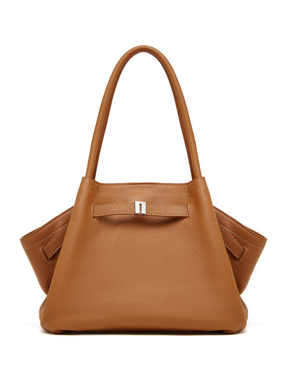 Versatile temperament handbag first layer cowhide simple portable underarm bag pleated vegetable basket bag