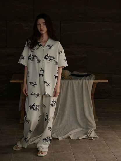 summer couple pajamas modal cotton loungewear men's and women's spring and summer short-sleeved trousers set
