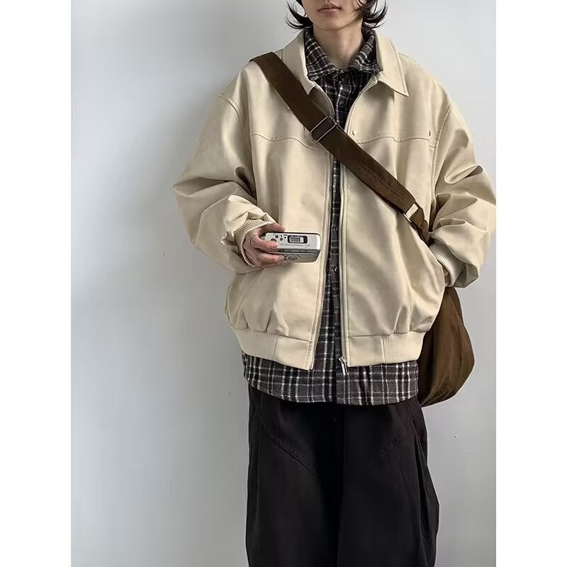 sanyamk outfit inspo 2024 American High Street Niche Lapel Jacket Men's and Women's Retro Loose All-Match Trendy Casual Jacket