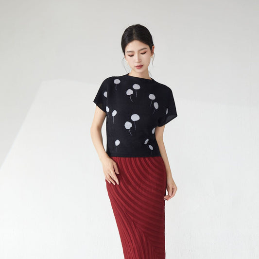 Women's summer high-end top 2025 new polka dot loose meat-covering jumper casual pleated short-sleeved T-shirt