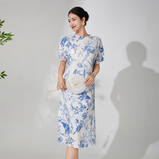 2025 new Chinese style high-end dress retro printing fashion temperament elegant loose skirt summer