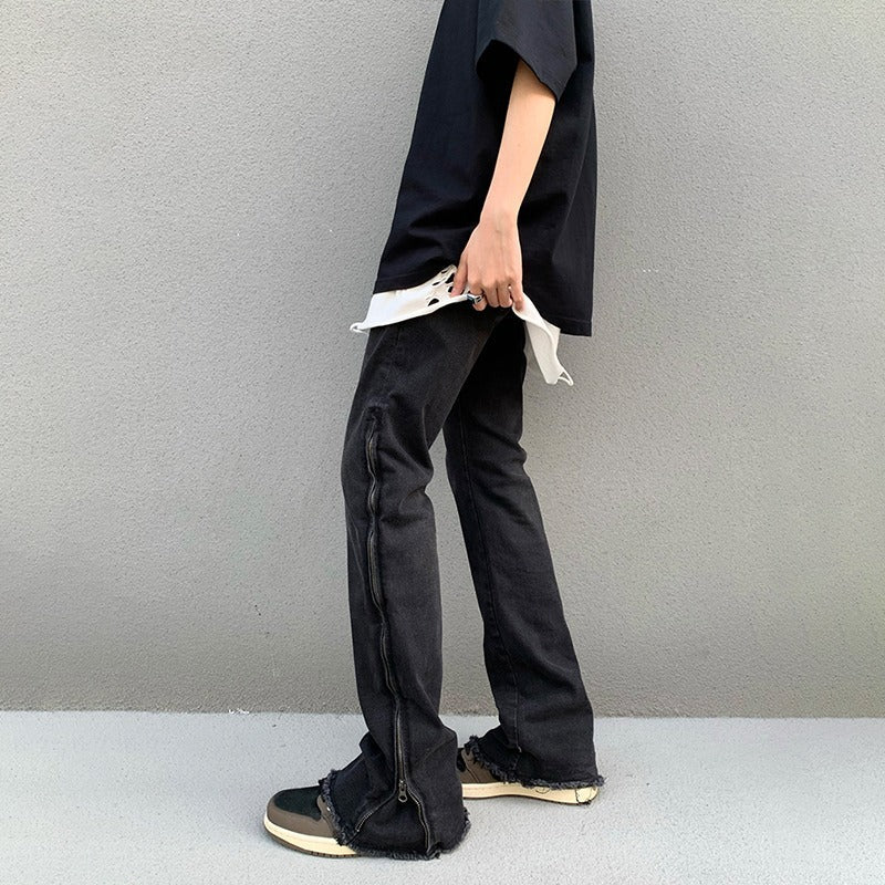 sanyamk starboy outfit High Street Paris Style Washed Vintage Zipper Cat Beard Trousers Jeans Men and Women Slim Micro Horn Casual Pants