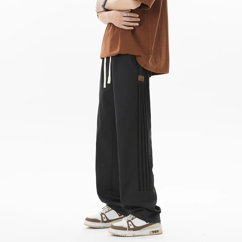 sanyamk Heavy Weight American Vibe Ice Silk Stripes Retro Sweatpants