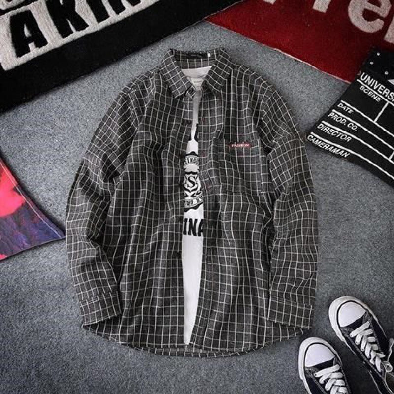 sanyamk mens clothing styles Colorful Plaid Couple Plaid Shirt Coat Long-Sleeved Shirt Youth Korean Casual Student Handsome Men's Shirt