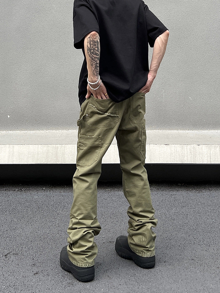 sanyamk 90s fashion men American Vibe Style Army Green Logging Overalls Ins Straight Micro Flared Trousers Cleanfit Pants