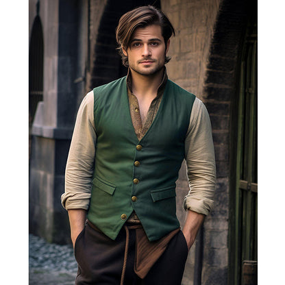 sanyamk fall outfits men Autumn and Winter New Suit Vest Men's Medieval Retro Vest European Size V-neck Single-Breasted Casual Vest