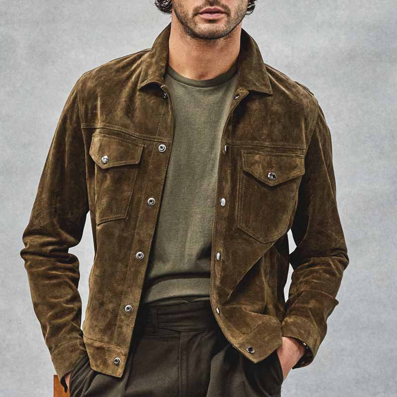 sanyamk fall mens outfits Men's New Corduroy American Retro Coat Lapel Tooling Long Sleeve Hunting Shirt