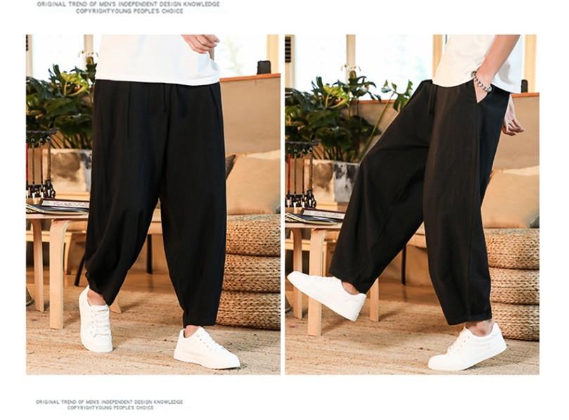 Bonsir Japanese Loose Men&#39;s Cotton Linen Pants Male Summer New Breathable Solid Color Linen Trousers Fitness Streetwear Plus Size M-5XL