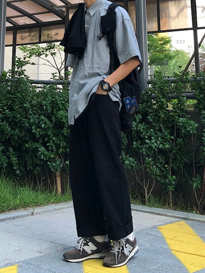 sanyamk Casual Men's Pants Summer Loose Korean Fashion Straight Trendy Wide Leg Versatile Male Trousers Casual New Vintage T3920